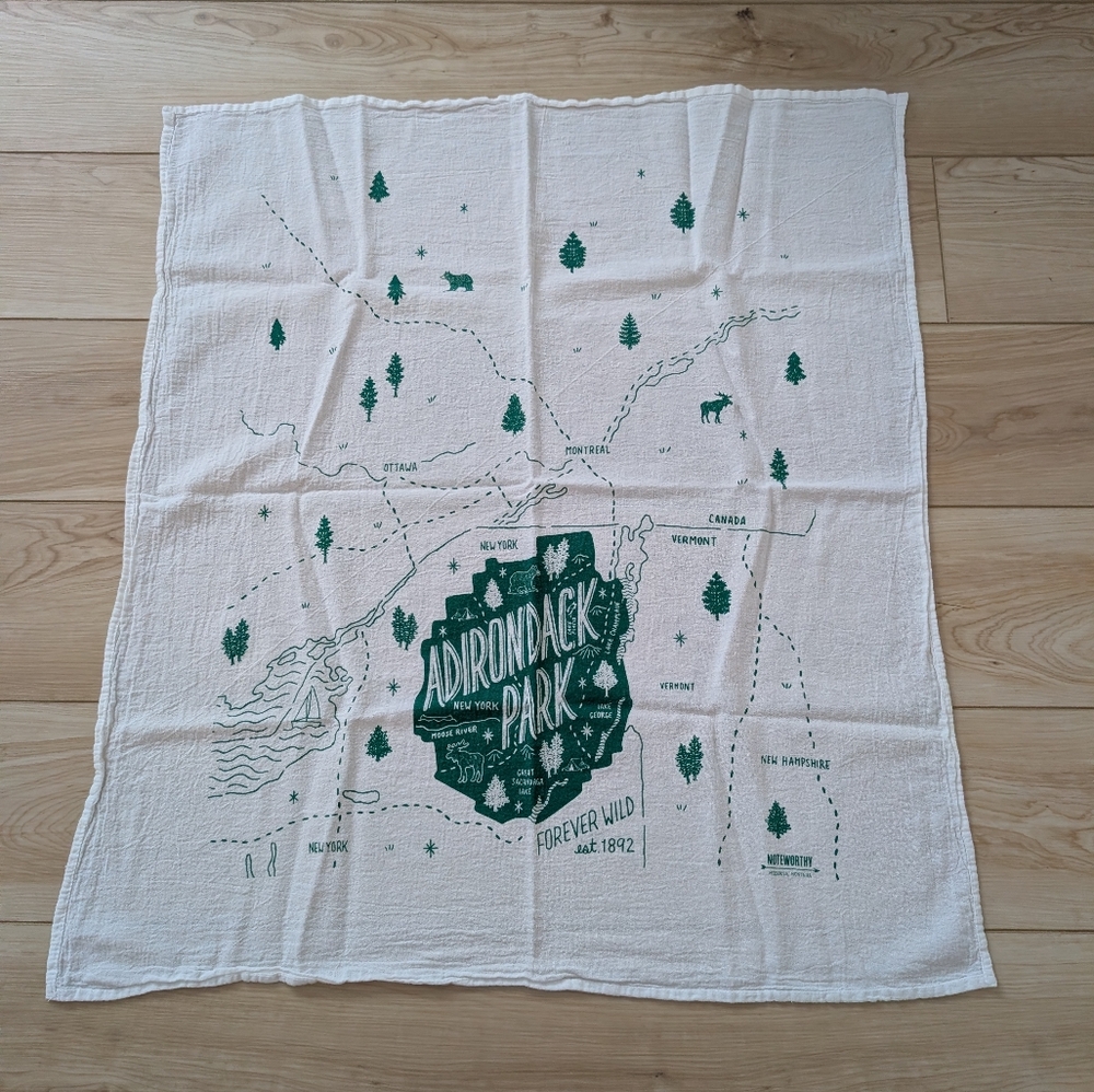 Adirondack Park Map Tea Towel NY Noteworthy